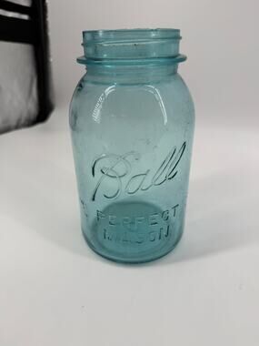 Vintage Blue Ball Perfect Mason Jar Aqua Glass Quart Canning Bottom Mark 0